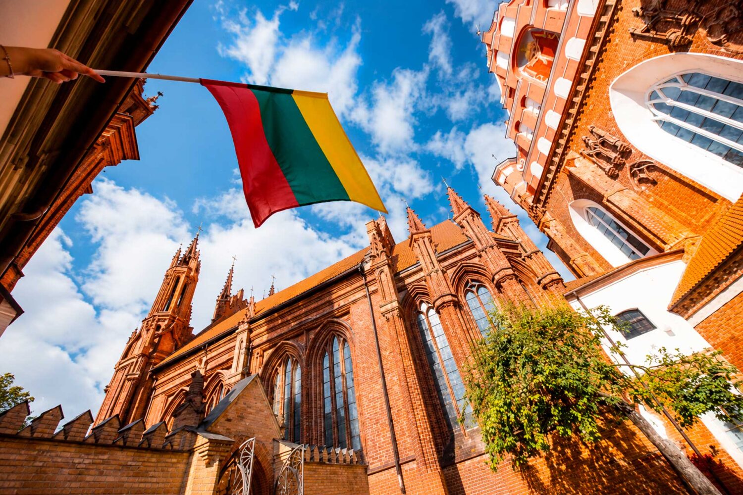 Lithuania panoramic city view, with historic buildings, and a bright sky